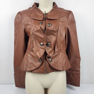 Ruby Rose Faux Leather Long Sleeve Moto Jacket with Ruffle Small